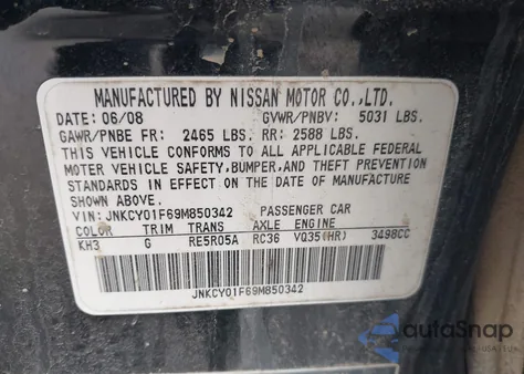 2009 Infiniti M35X from USA, damaged, VIN JNKCY01F69M850342